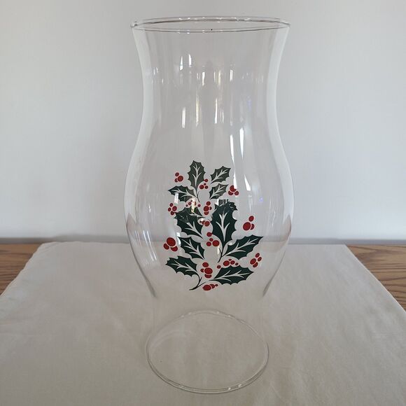 Vintage 11" Holly Pattern Hurricane Glass Lamp Indiana Glass Leaves & Berries - Picture 1 of 10